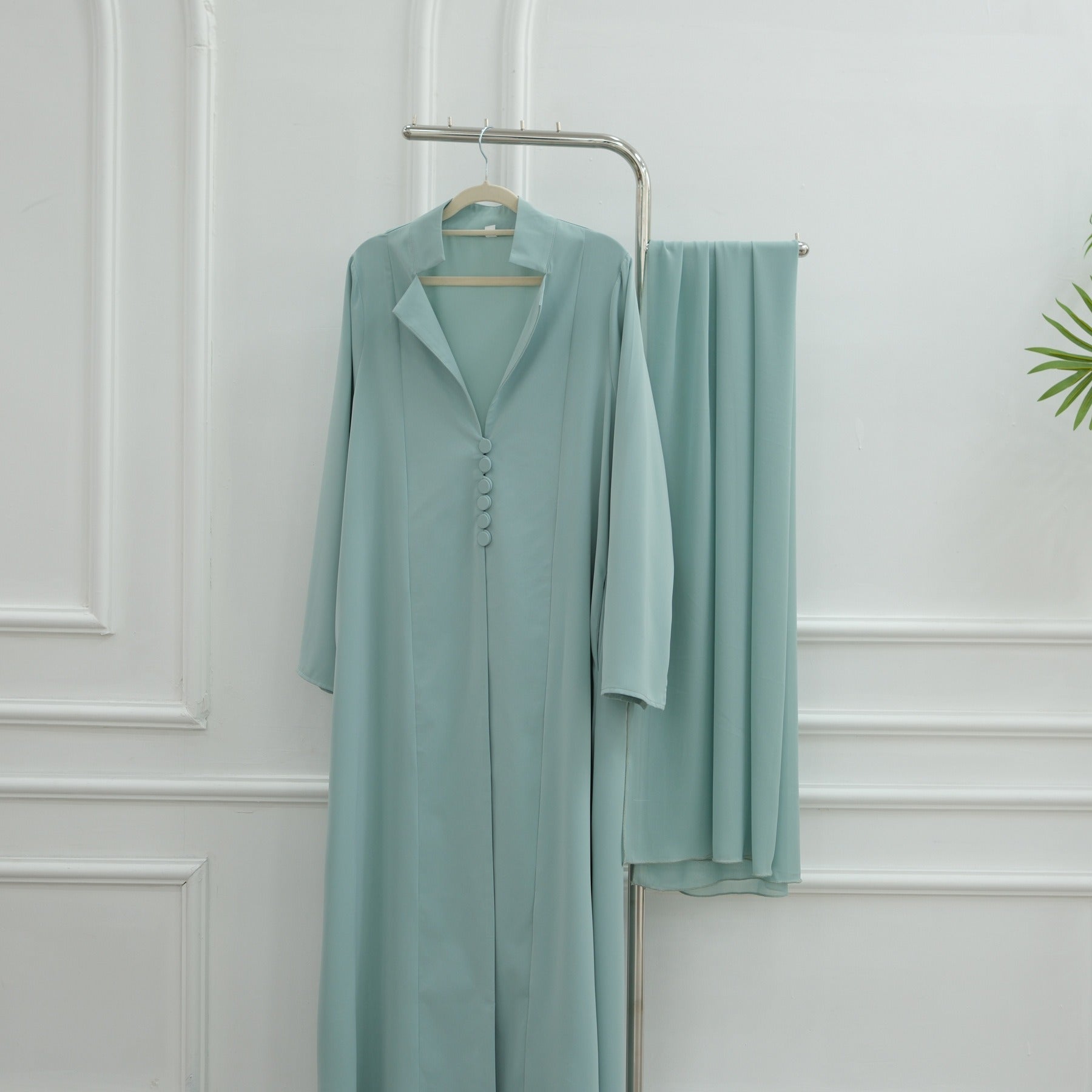 LM312 Cardigan Col Blazer Modeste avec Ensemble Hijab - Abaya 2 Pièces Boutonnée Devant pour Femmes Musulmanes