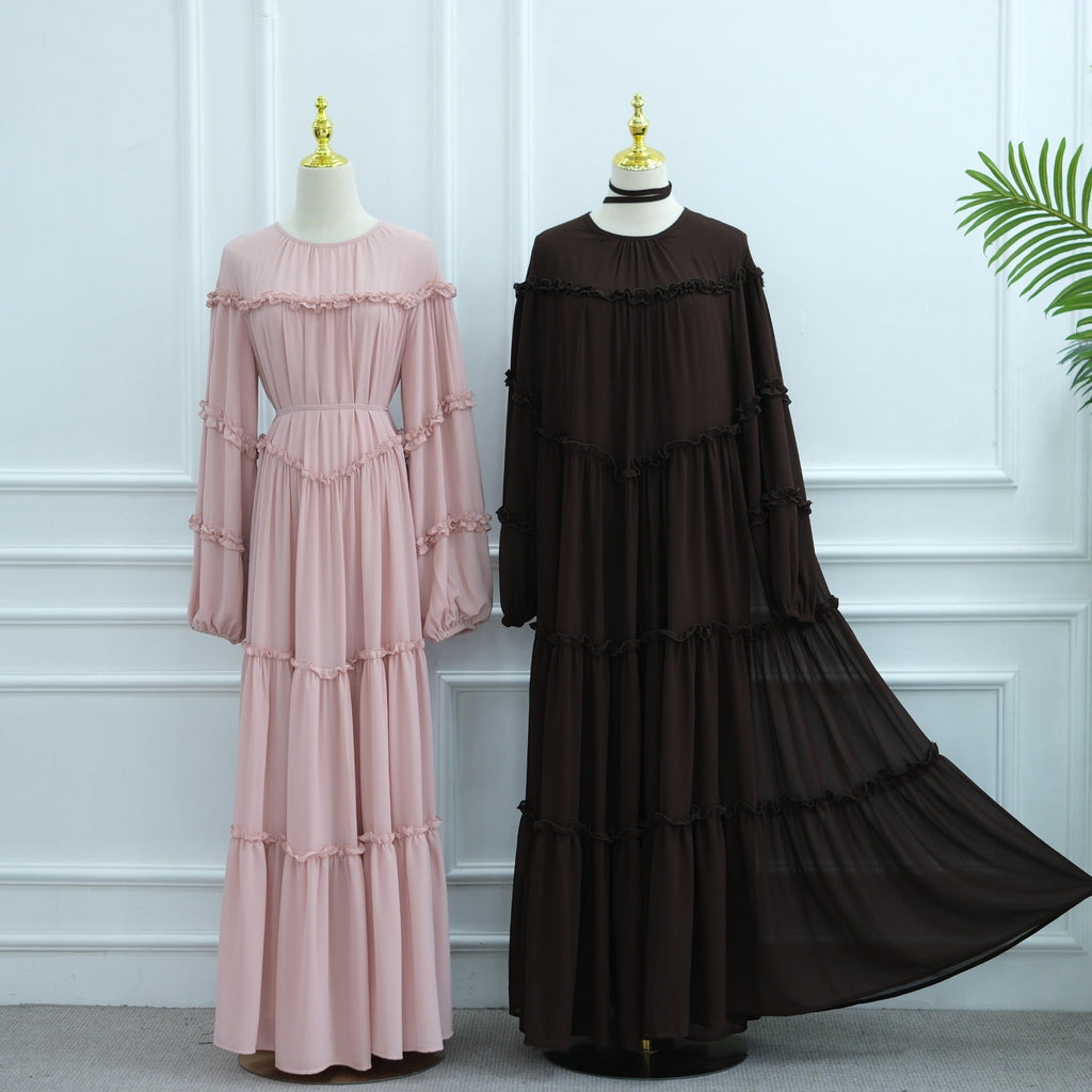 LM318 Robe Abaya Étagée Luxueuse - Mode Modeste Manches Longues