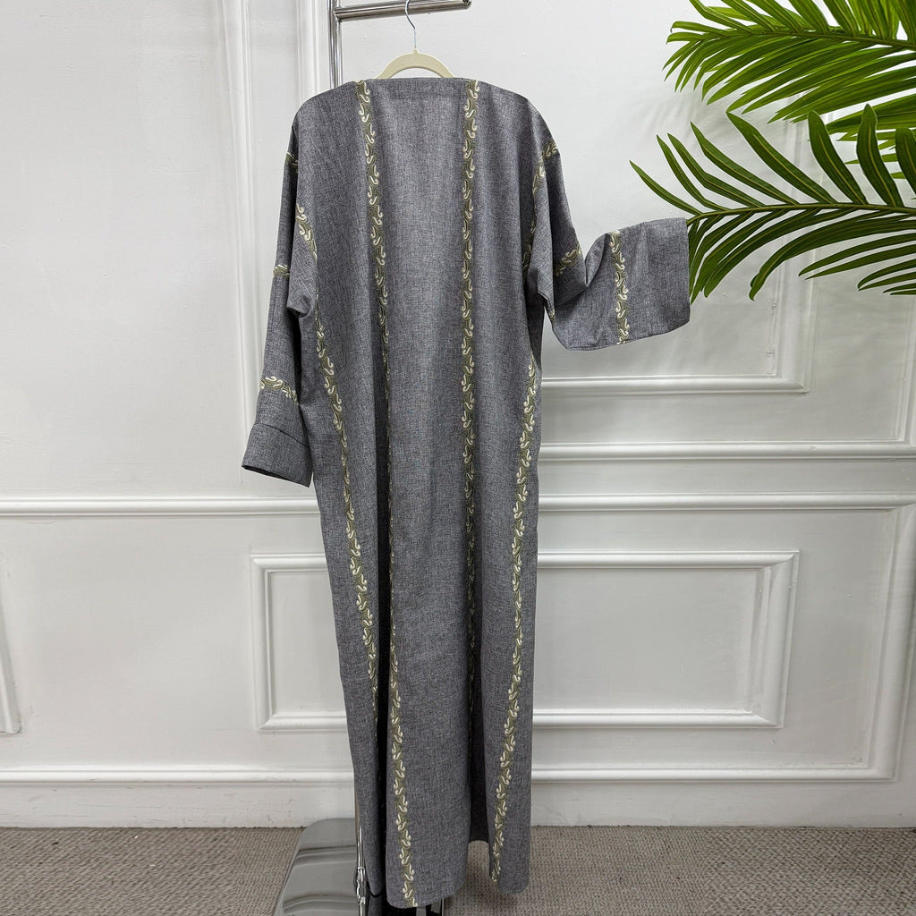 LM319 Cardigan Abaya Brodé - Vêtement Extérieur Modeste Élégant