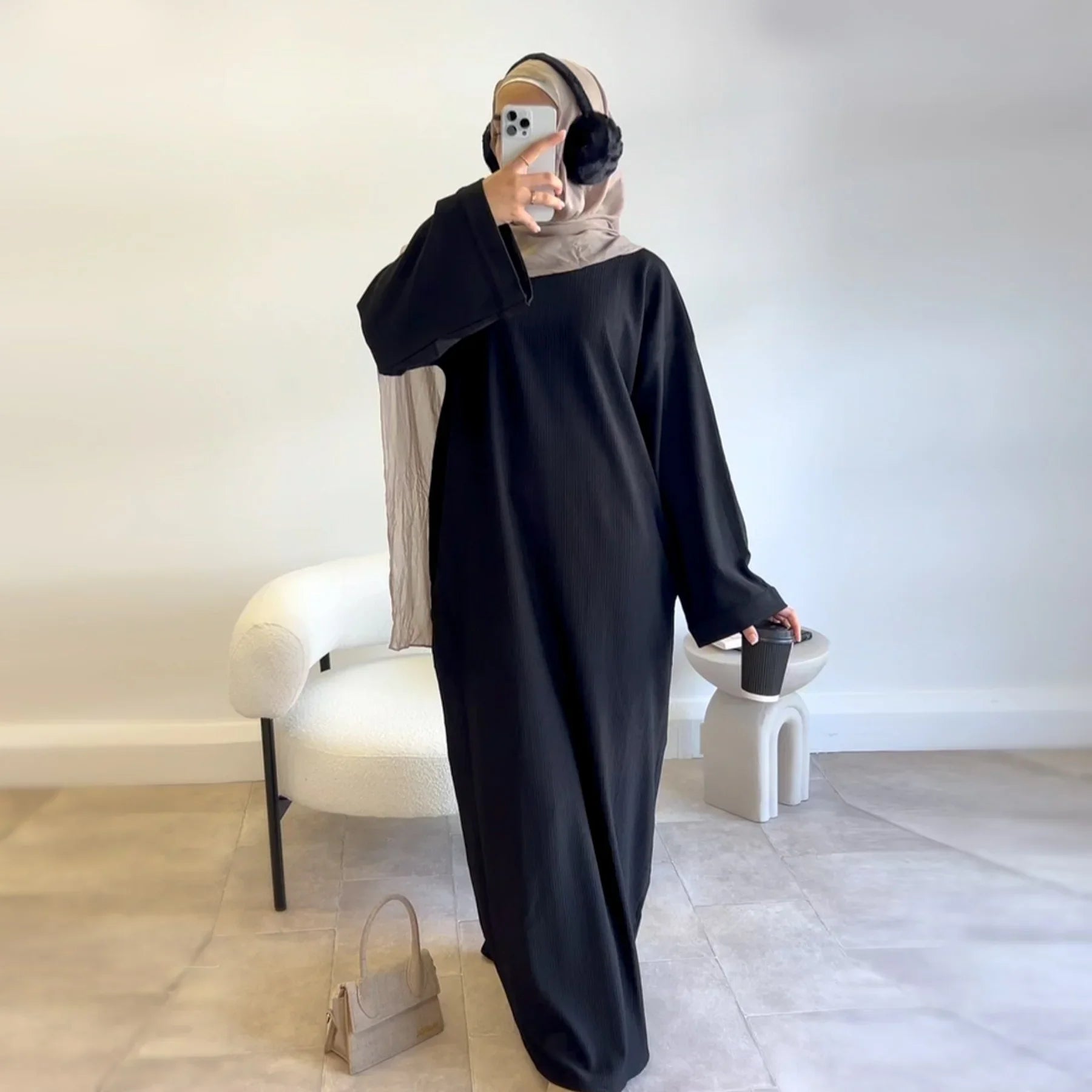 LM092 Robe Abaya Ample pour Femmes – Grande Taille, Manches Ballon, Vêtement Islamique Modeste Longueur Totale