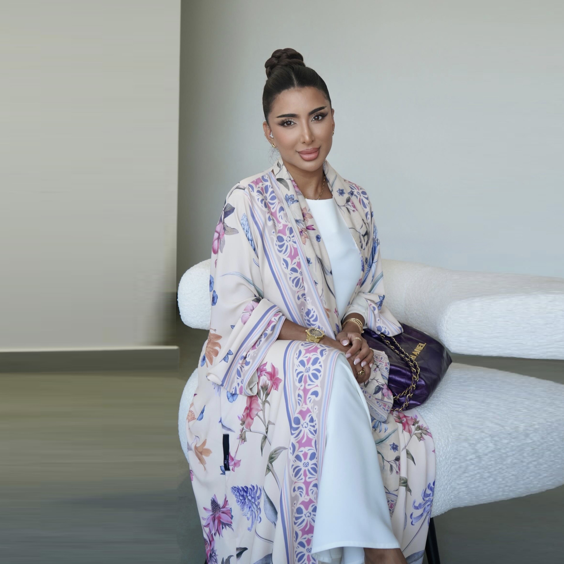 LM326 Cardigan Abaya Imprimé avec Hijab - Mode Islamique Modeste Femmes Musulmanes