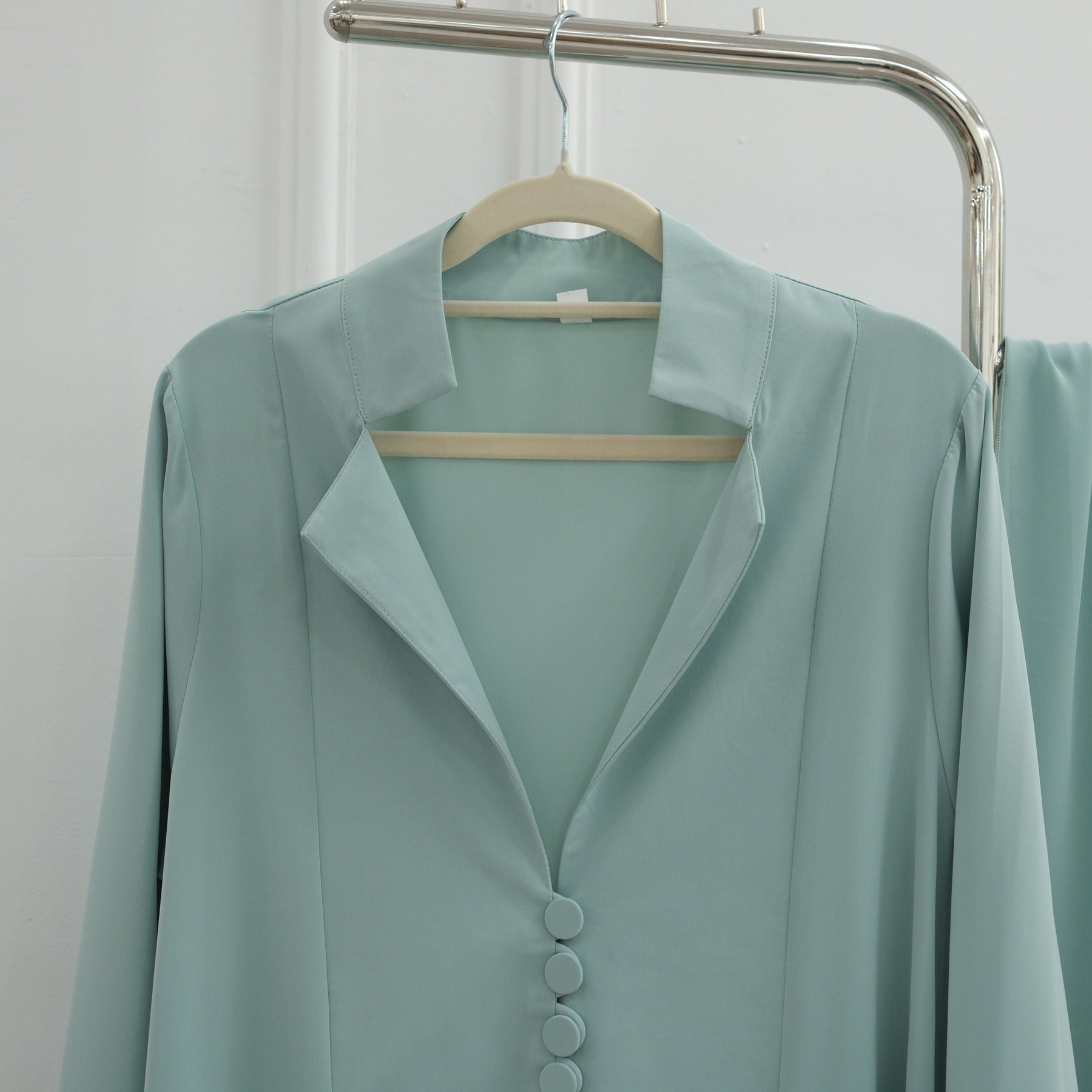 LM312 Cardigan Col Blazer Modeste avec Ensemble Hijab - Abaya 2 Pièces Boutonnée Devant pour Femmes Musulmanes