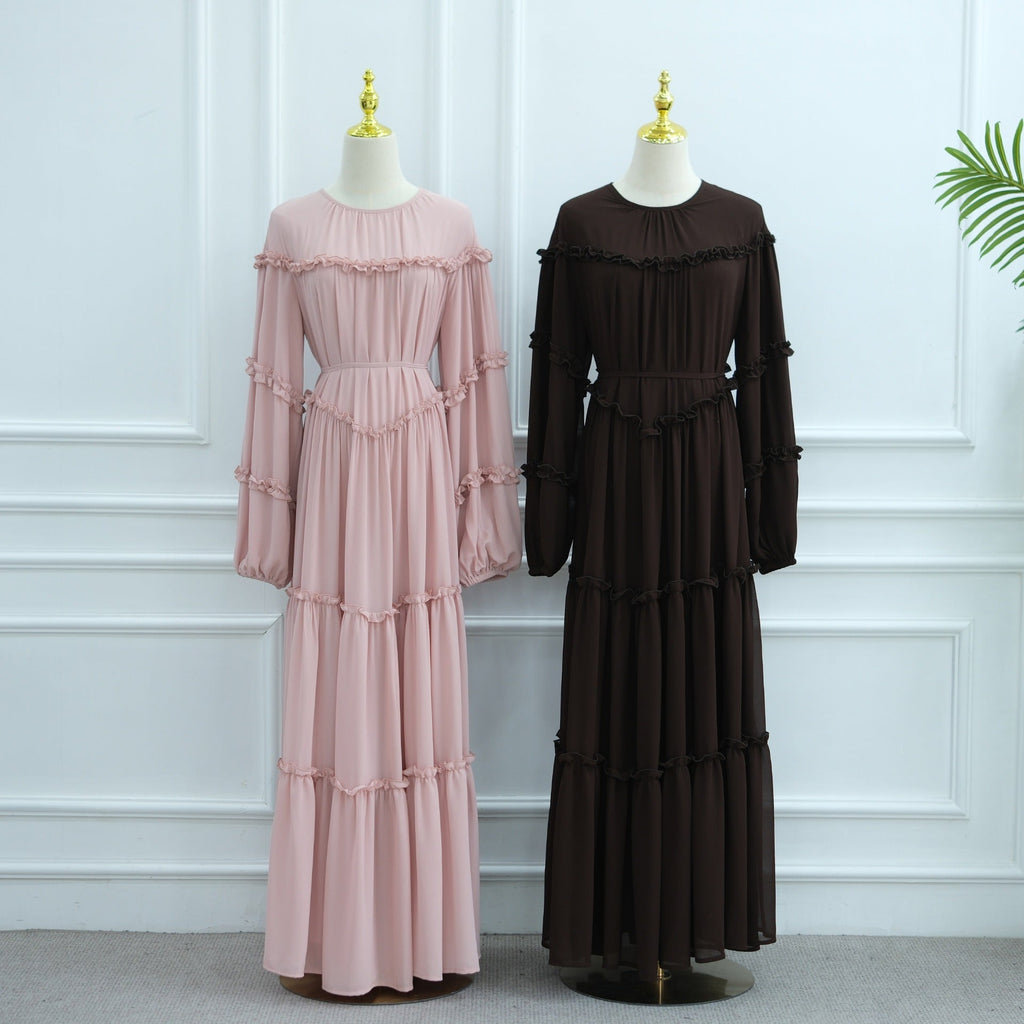 LM318 Robe Abaya Étagée Luxueuse - Mode Modeste Manches Longues