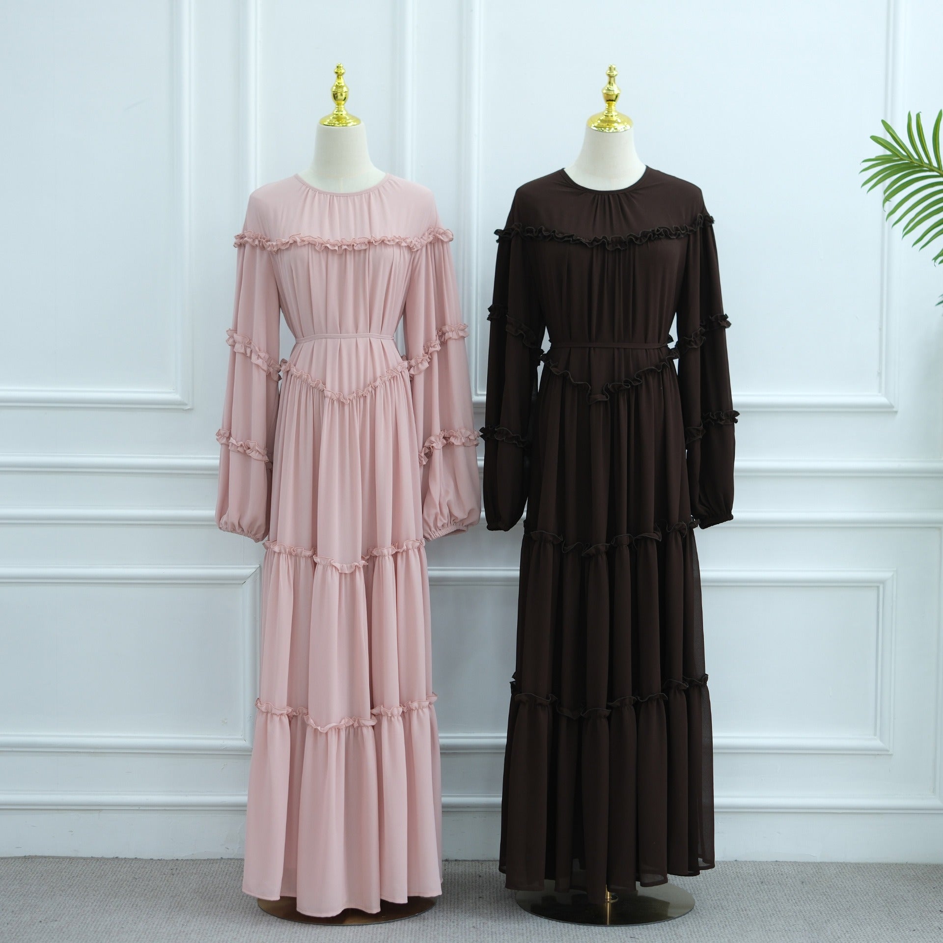 LM318 Robe Abaya Étagée Luxueuse - Mode Modeste Manches Longues