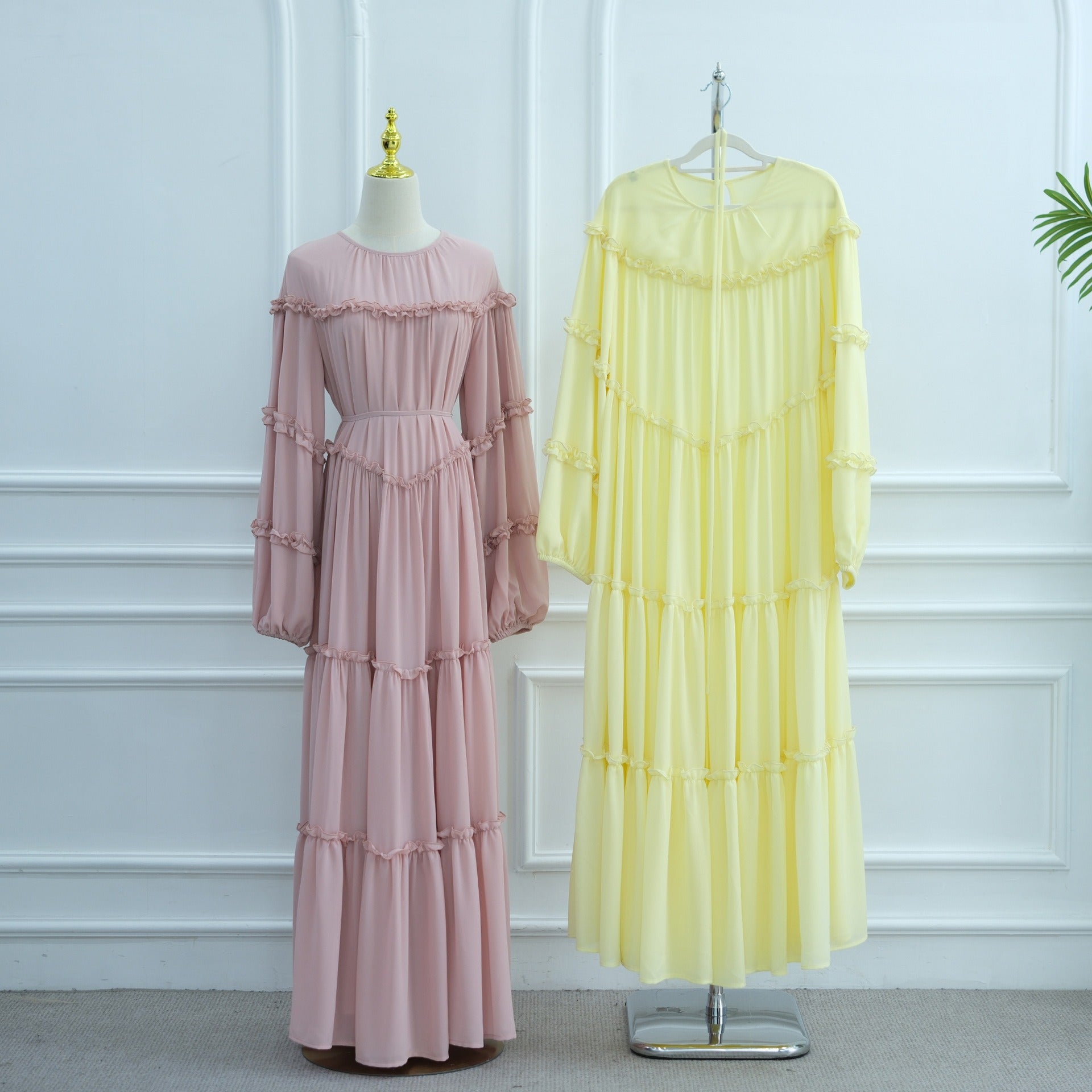 LM318 Robe Abaya Étagée Luxueuse - Mode Modeste Manches Longues