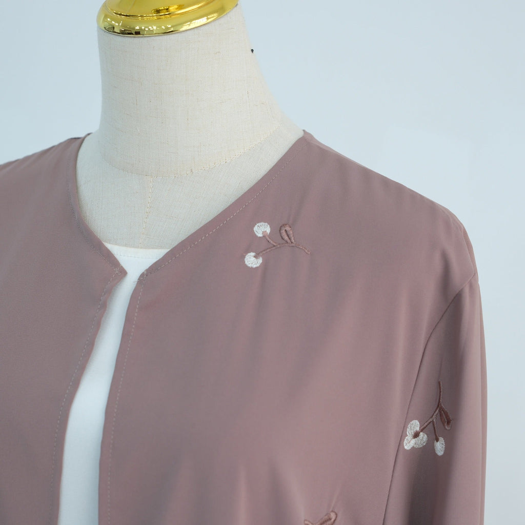 LM314 Cardigan Broderie Florale avec Ensemble Hijab - Tenue Modeste Élégante 2 Pièces pour Femmes Musulmanes