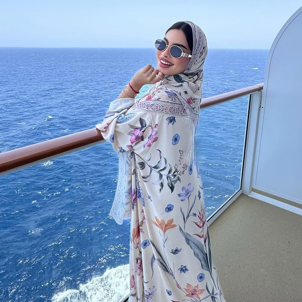 LM326 Cardigan Abaya Imprimé avec Hijab - Mode Islamique Modeste Femmes Musulmanes