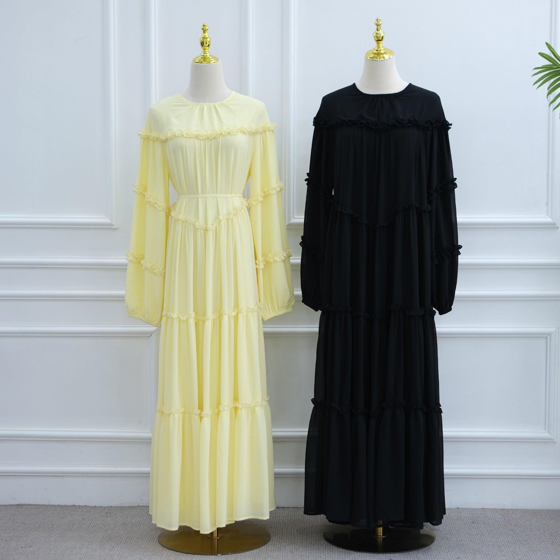 LM318 Robe Abaya Étagée Luxueuse - Mode Modeste Manches Longues