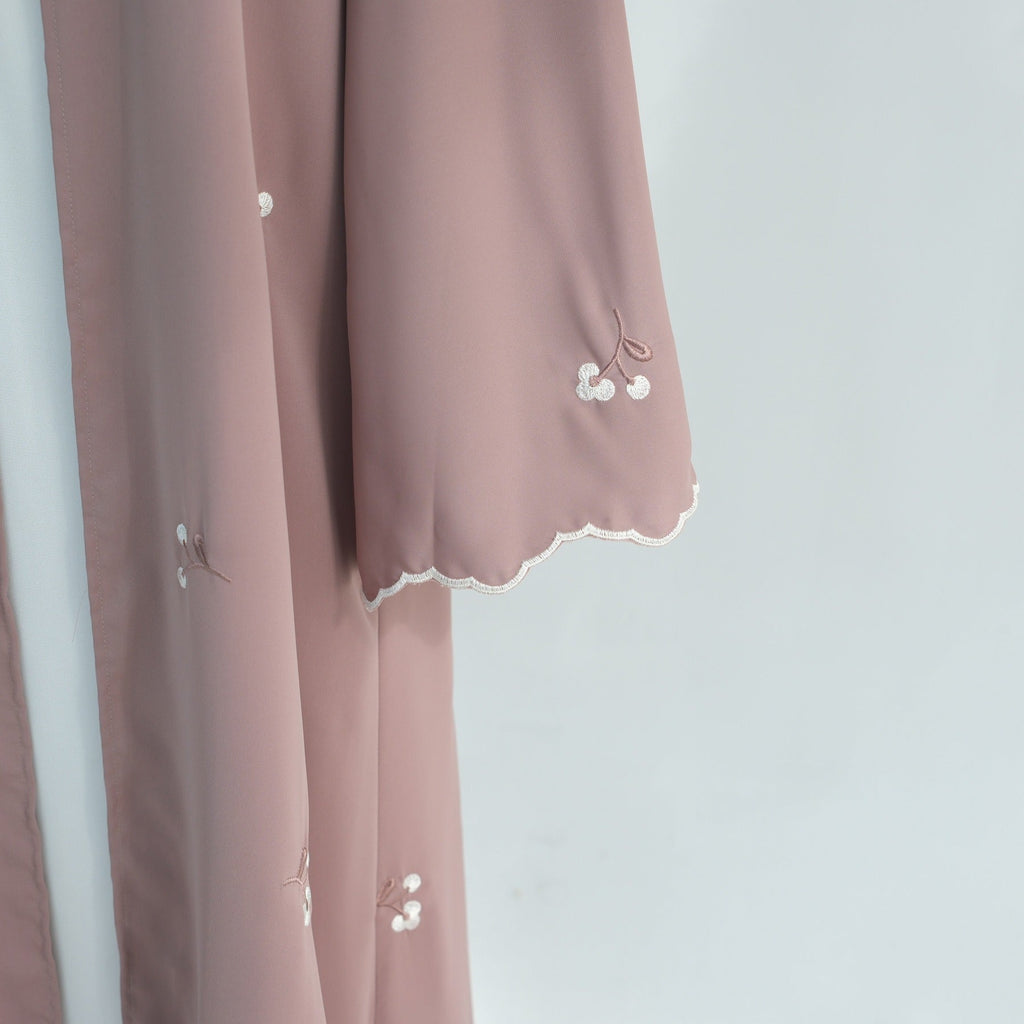 LM314 Cardigan Broderie Florale avec Ensemble Hijab - Tenue Modeste Élégante 2 Pièces pour Femmes Musulmanes