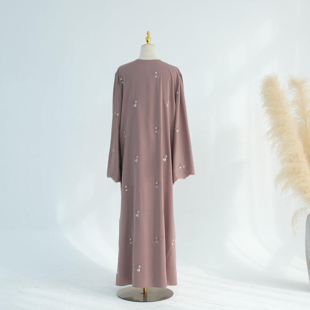 LM314 Cardigan Broderie Florale avec Ensemble Hijab - Tenue Modeste Élégante 2 Pièces pour Femmes Musulmanes