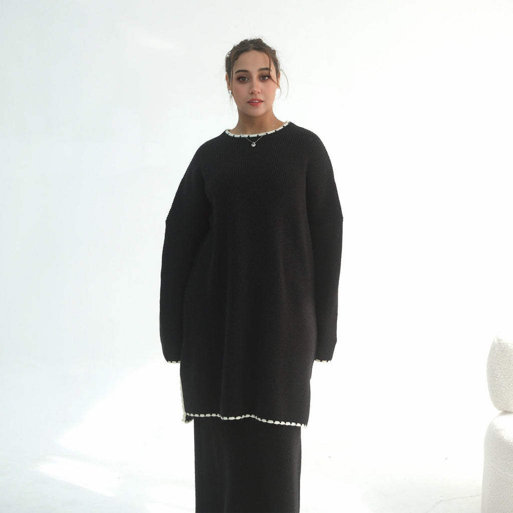 LM325 Ensemble 2 Pièces Tricot Épais Hiver - Mode Modeste Chaude pour Femmes Musulmanes