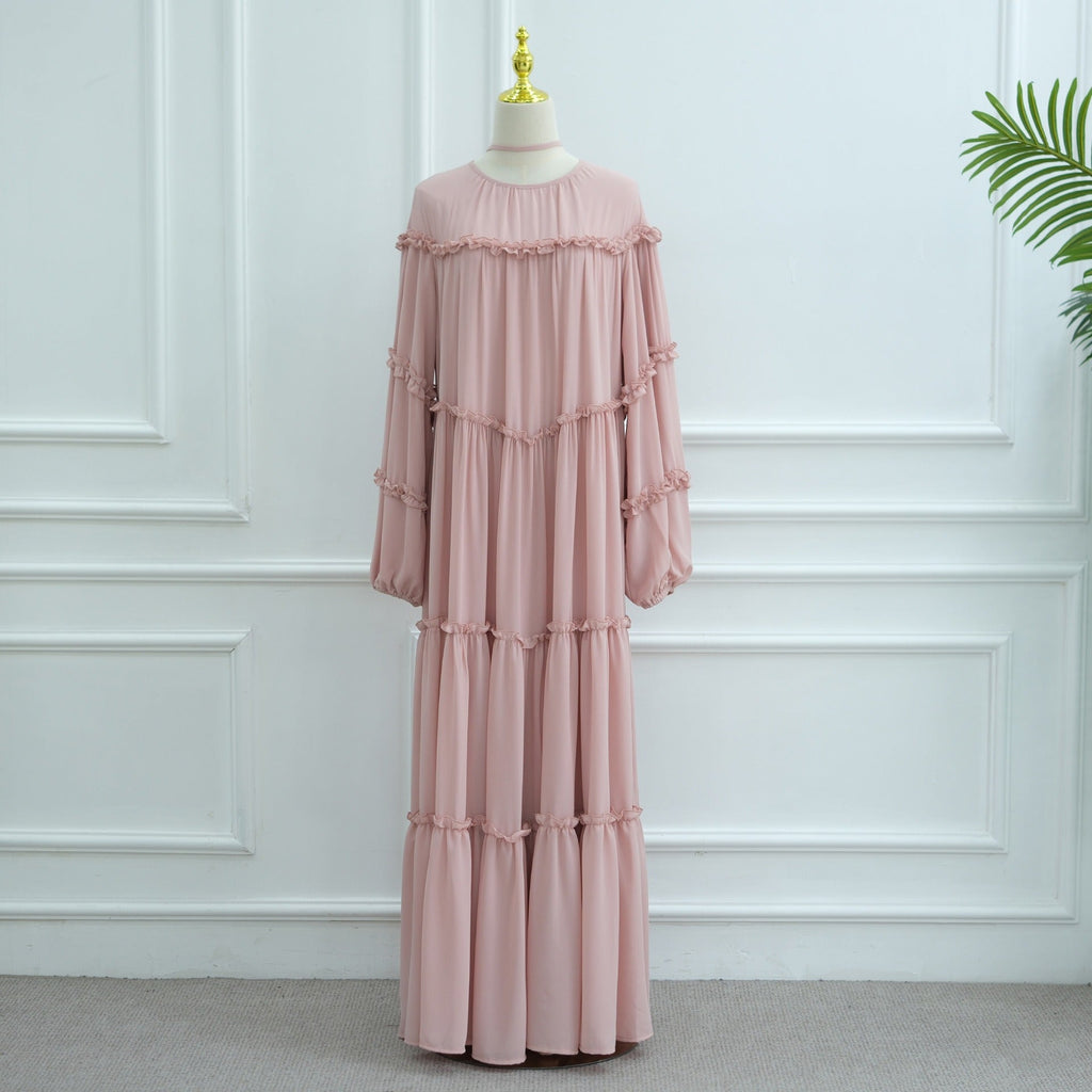 LM318 Robe Abaya Étagée Luxueuse - Mode Modeste Manches Longues