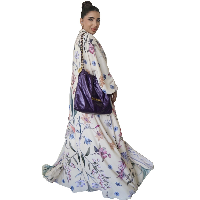 LM326 Cardigan Abaya Imprimé avec Hijab - Mode Islamique Modeste Femmes Musulmanes