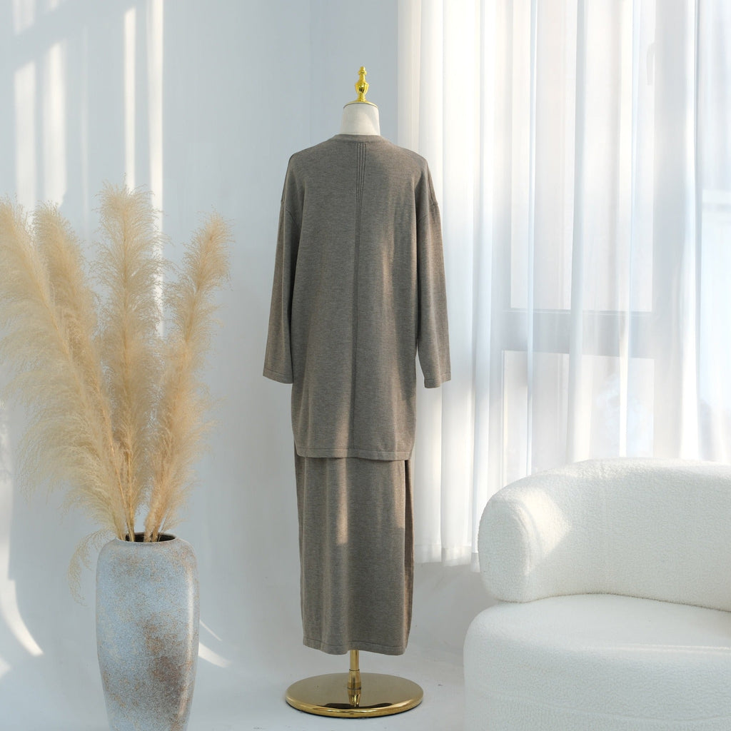 LM321 Ensemble Tricoté 3 Pièces - Jupe, Haut & Cardigan Mode Modeste