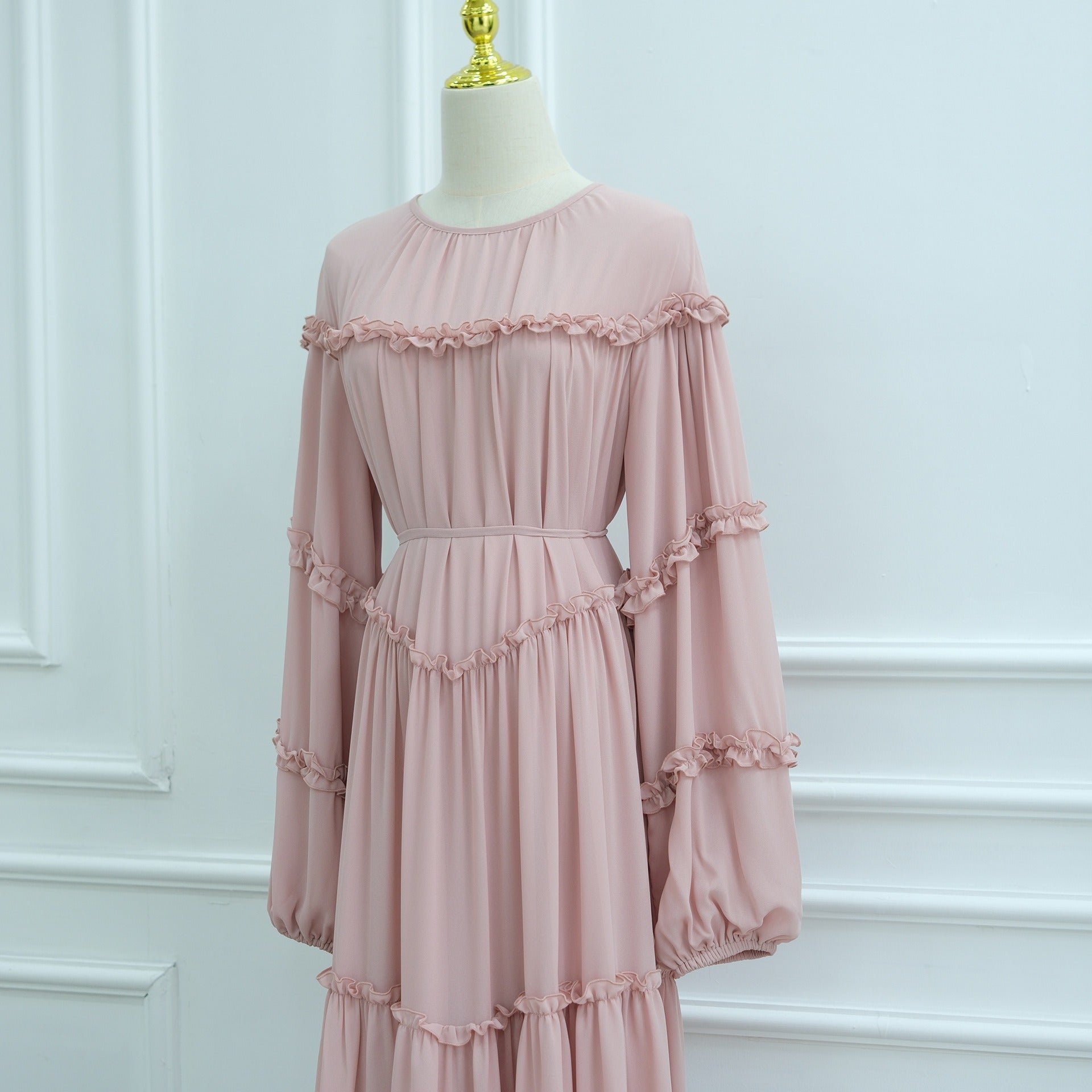LM318 Robe Abaya Étagée Luxueuse - Mode Modeste Manches Longues