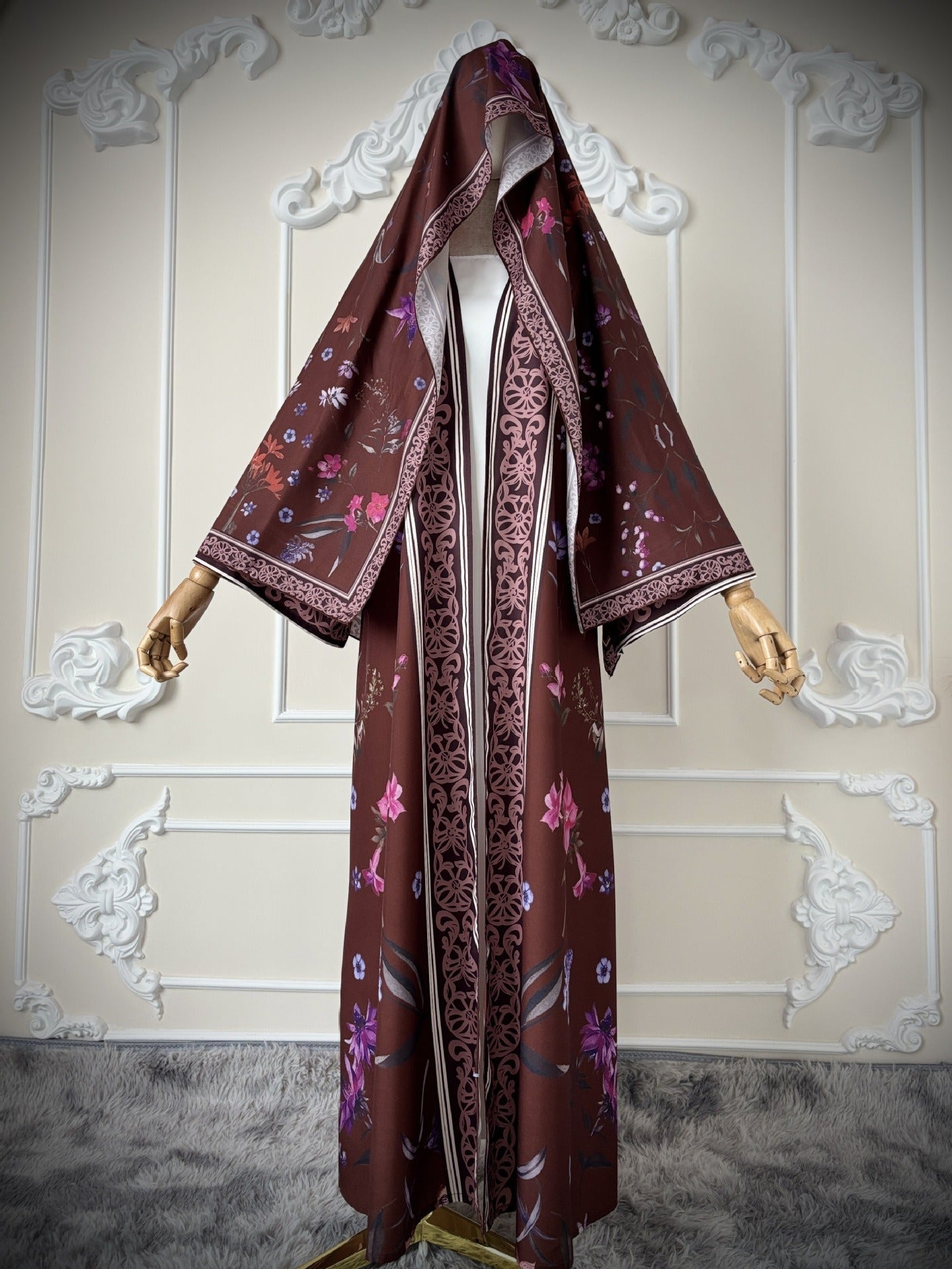 LM326 Cardigan Abaya Imprimé avec Hijab - Mode Islamique Modeste Femmes Musulmanes