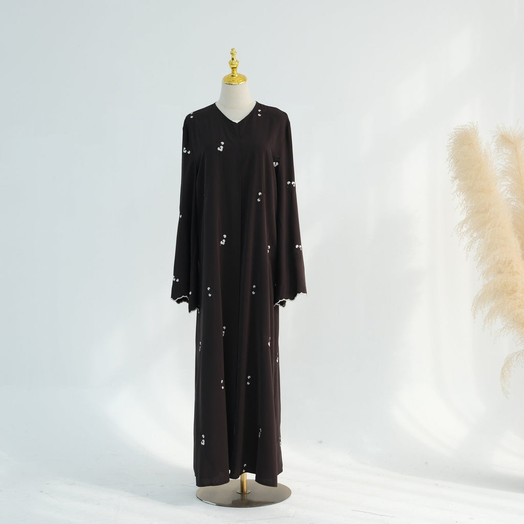 LM314 Cardigan Broderie Florale avec Ensemble Hijab - Tenue Modeste Élégante 2 Pièces pour Femmes Musulmanes