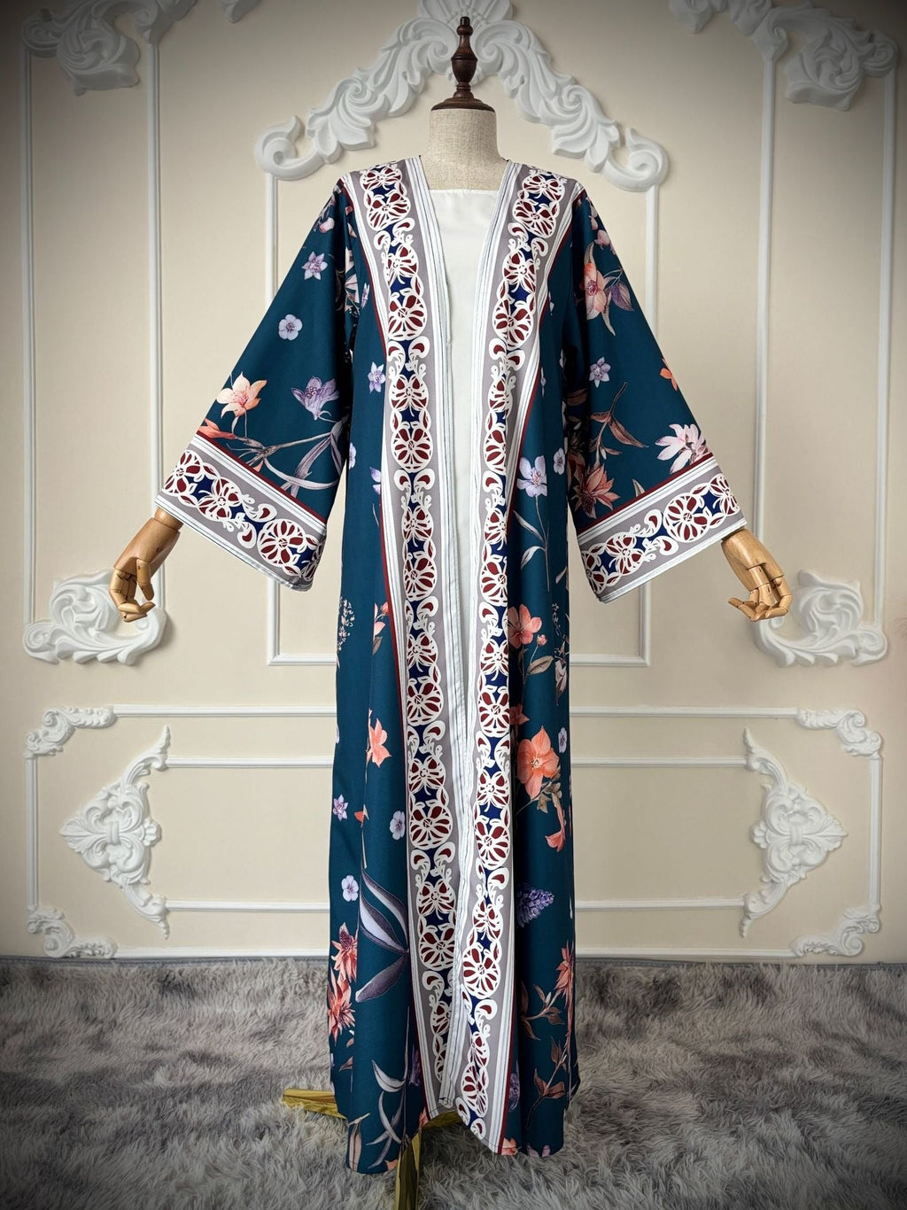 LM326 Cardigan Abaya Imprimé avec Hijab - Mode Islamique Modeste Femmes Musulmanes