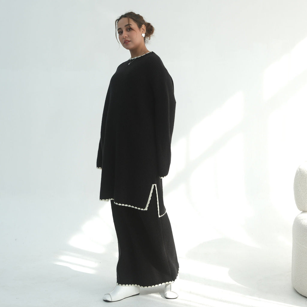 LM325 Ensemble 2 Pièces Tricot Épais Hiver - Mode Modeste Chaude pour Femmes Musulmanes