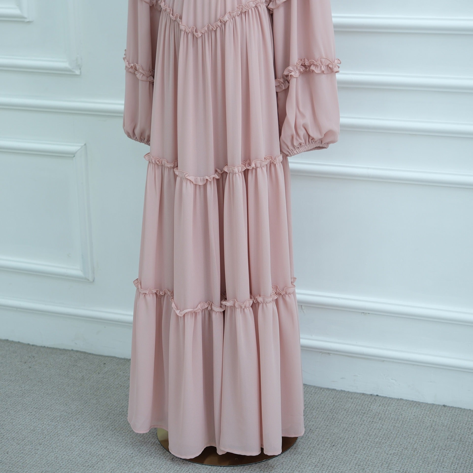 LM318 Robe Abaya Étagée Luxueuse - Mode Modeste Manches Longues
