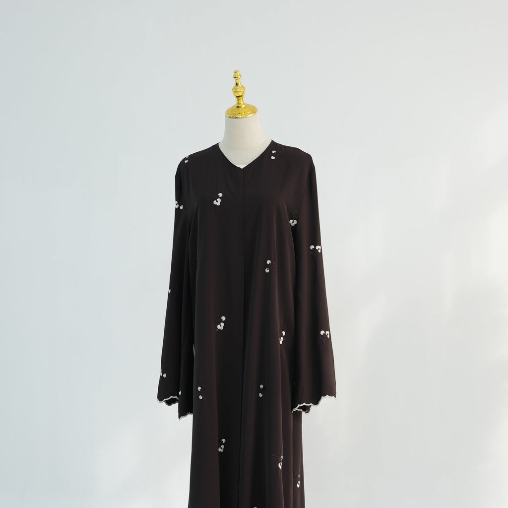 LM314 Cardigan Broderie Florale avec Ensemble Hijab - Tenue Modeste Élégante 2 Pièces pour Femmes Musulmanes