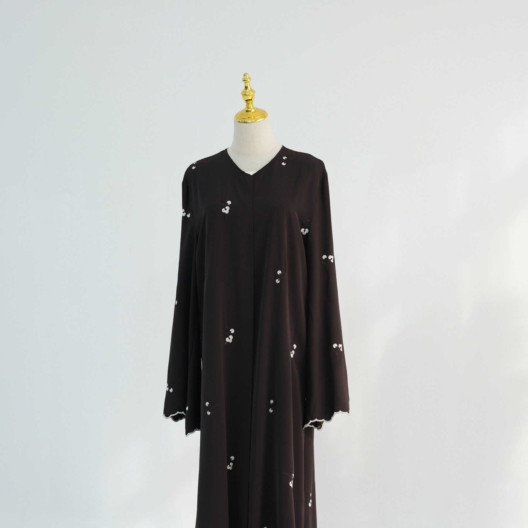 LM314 Cardigan Broderie Florale avec Ensemble Hijab - Tenue Modeste Élégante 2 Pièces pour Femmes Musulmanes