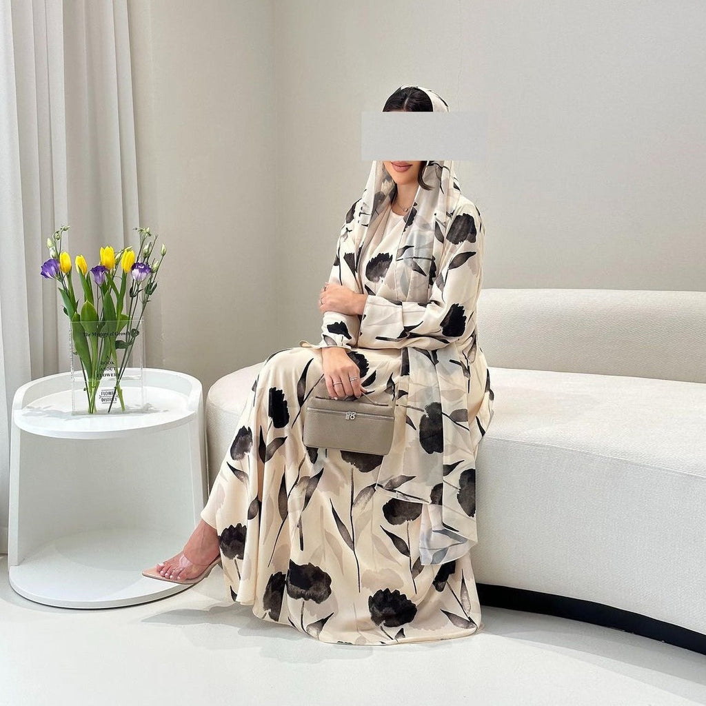 LM328 Robe Abaya Imprimée Manches Longues - Mode Islamique Modeste Femmes Musulmanes