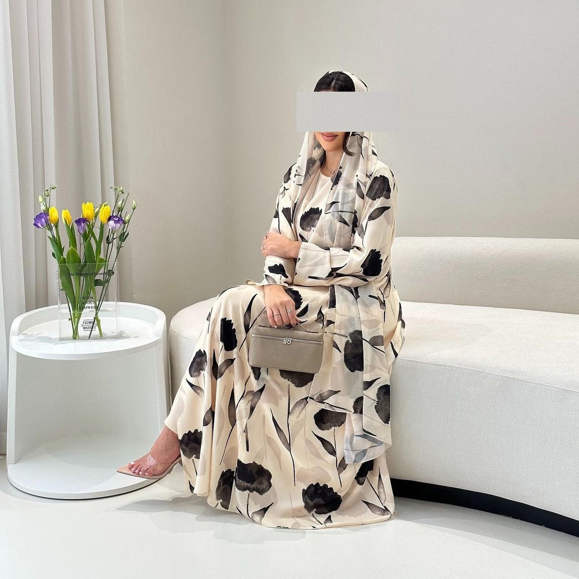 LM328 Robe Abaya Imprimée Manches Longues - Mode Islamique Modeste Femmes Musulmanes