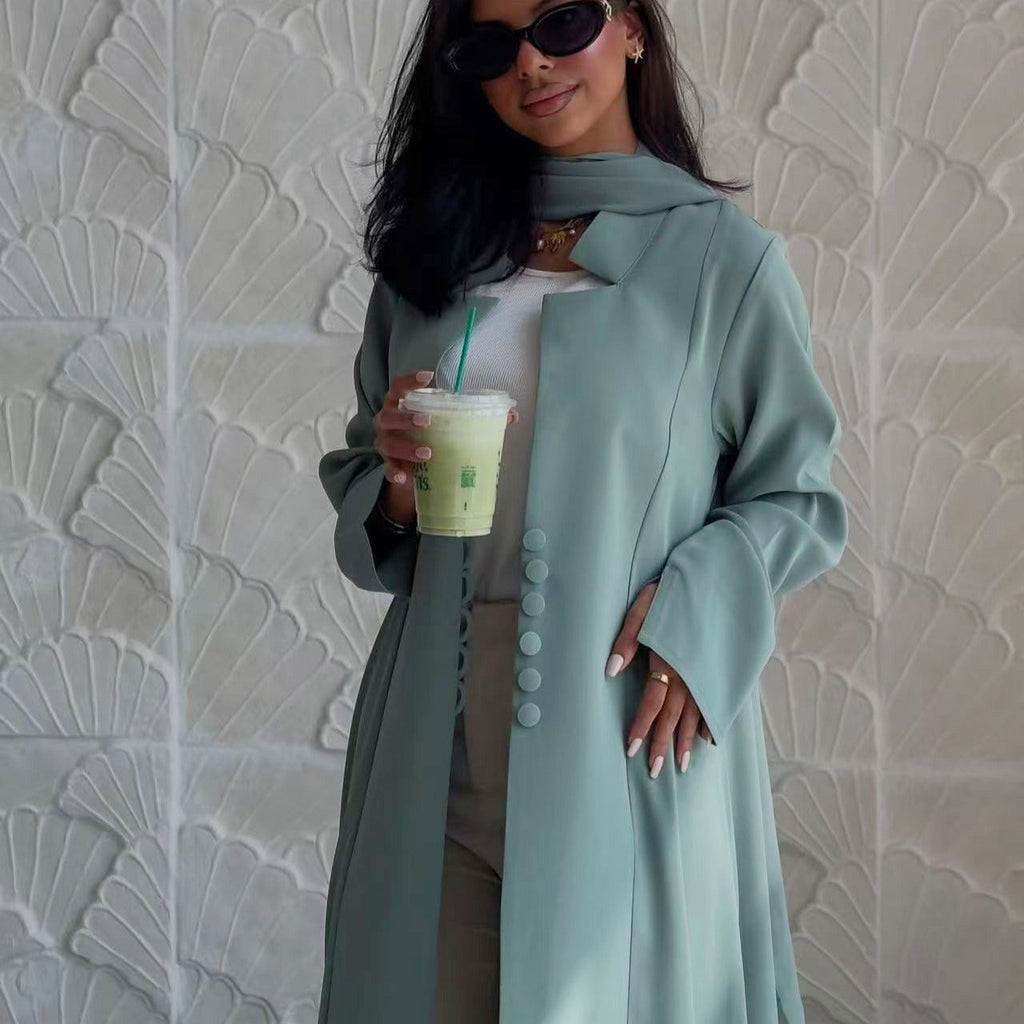 LM312 Cardigan Col Blazer Modeste avec Ensemble Hijab - Abaya 2 Pièces Boutonnée Devant pour Femmes Musulmanes