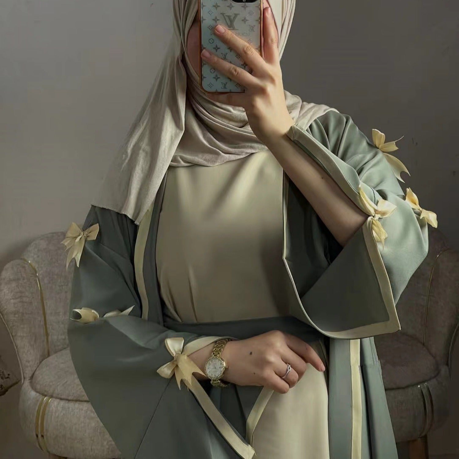 LM316 Cardigan Nœud Élégant - Vêtement Extérieur Modeste Premium