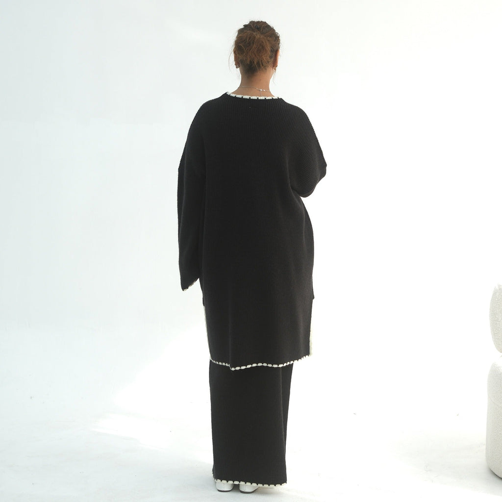 LM325 Ensemble 2 Pièces Tricot Épais Hiver - Mode Modeste Chaude pour Femmes Musulmanes