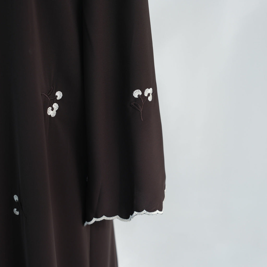 LM314 Cardigan Broderie Florale avec Ensemble Hijab - Tenue Modeste Élégante 2 Pièces pour Femmes Musulmanes