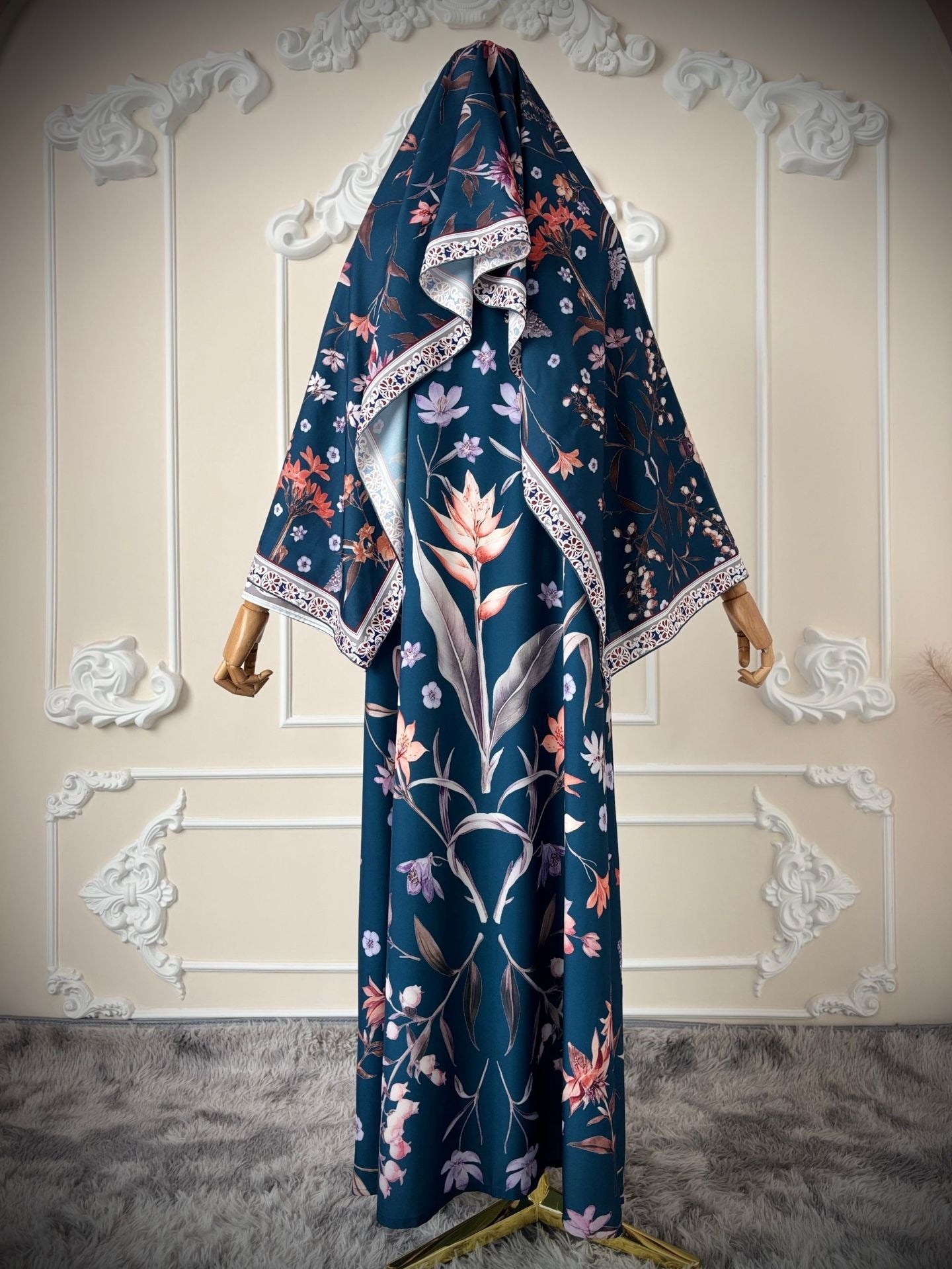LM326 Cardigan Abaya Imprimé avec Hijab - Mode Islamique Modeste Femmes Musulmanes