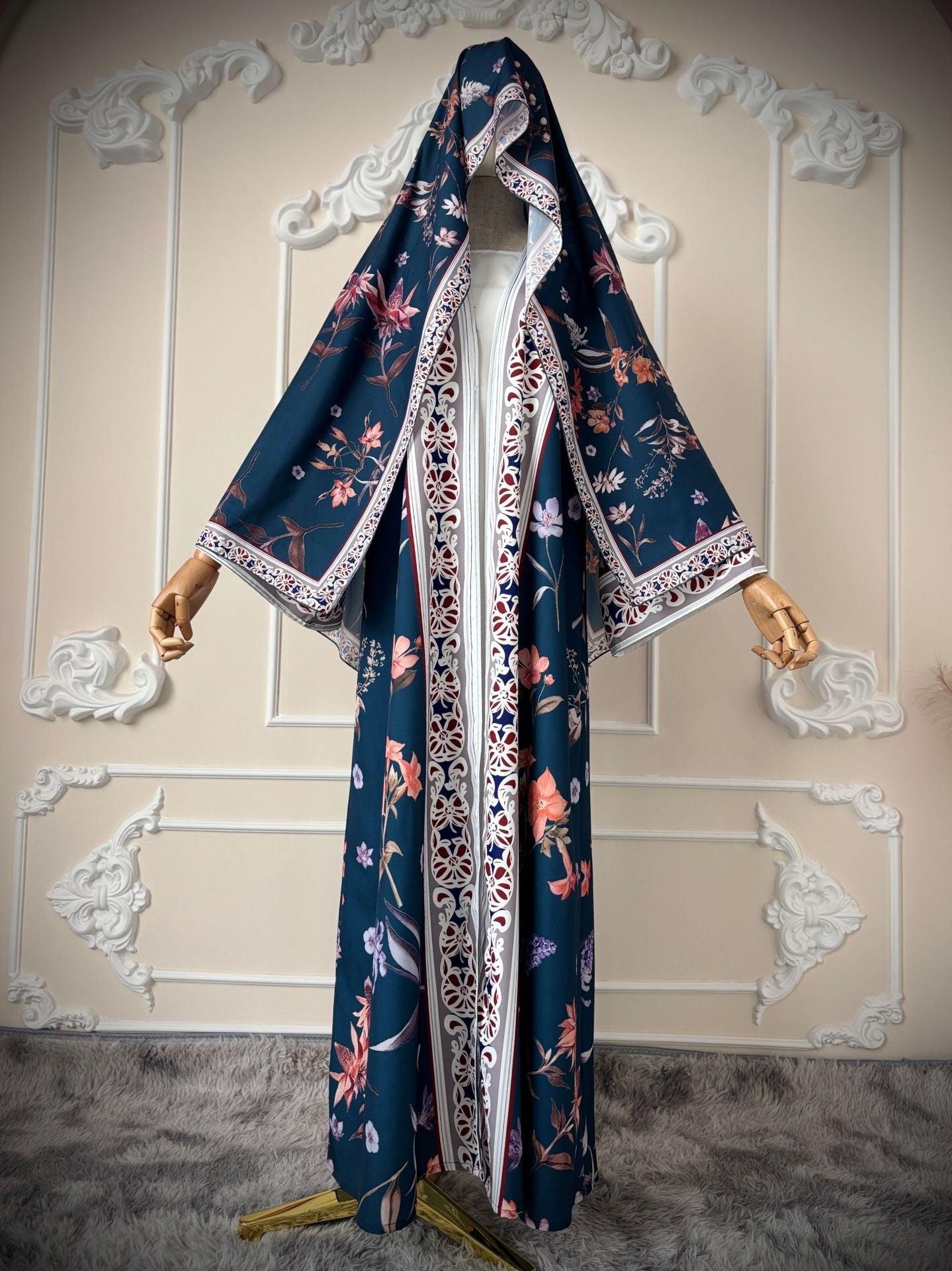 LM326 Cardigan Abaya Imprimé avec Hijab - Mode Islamique Modeste Femmes Musulmanes