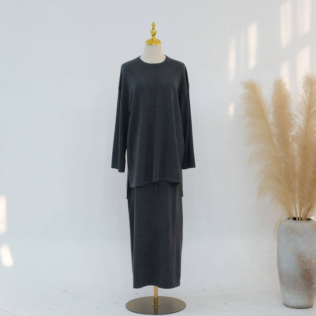 LM321 Ensemble Tricoté 3 Pièces - Jupe, Haut & Cardigan Mode Modeste