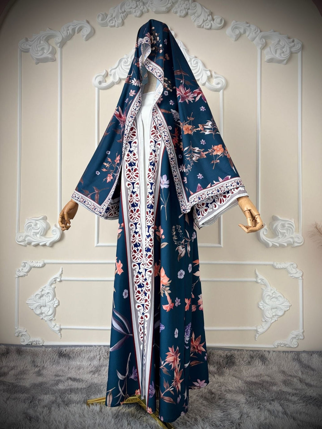 LM326 Cardigan Abaya Imprimé avec Hijab - Mode Islamique Modeste Femmes Musulmanes