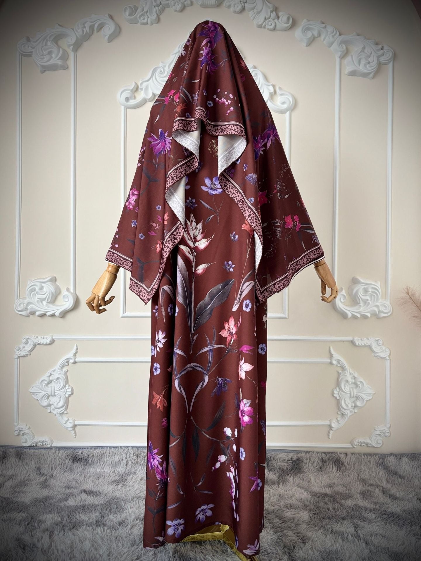 LM326 Cardigan Abaya Imprimé avec Hijab - Mode Islamique Modeste Femmes Musulmanes