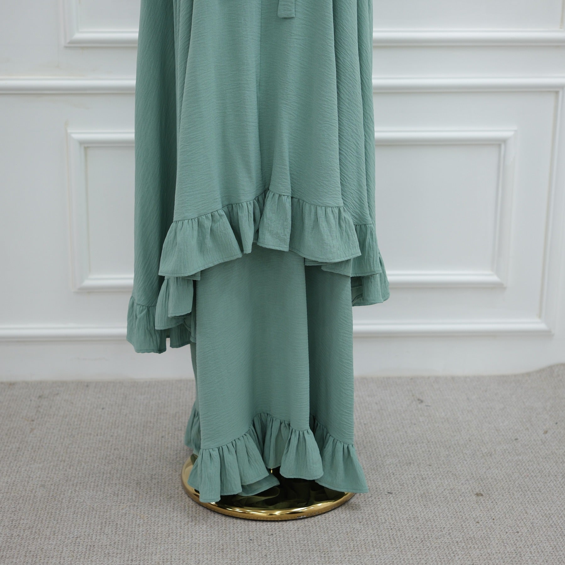 LM315 Robe de Prière Mousseline Froissée avec Grand Ensemble Hijab - Abaya Couleur Unie pour Femmes Musulmanes