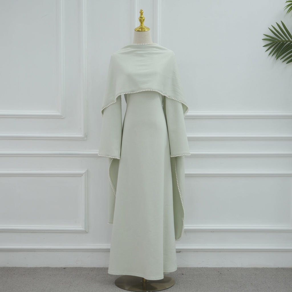 LM320 Ensemble Châle Perlé & Robe Manches Longues - Mode Modeste 2 Pièces