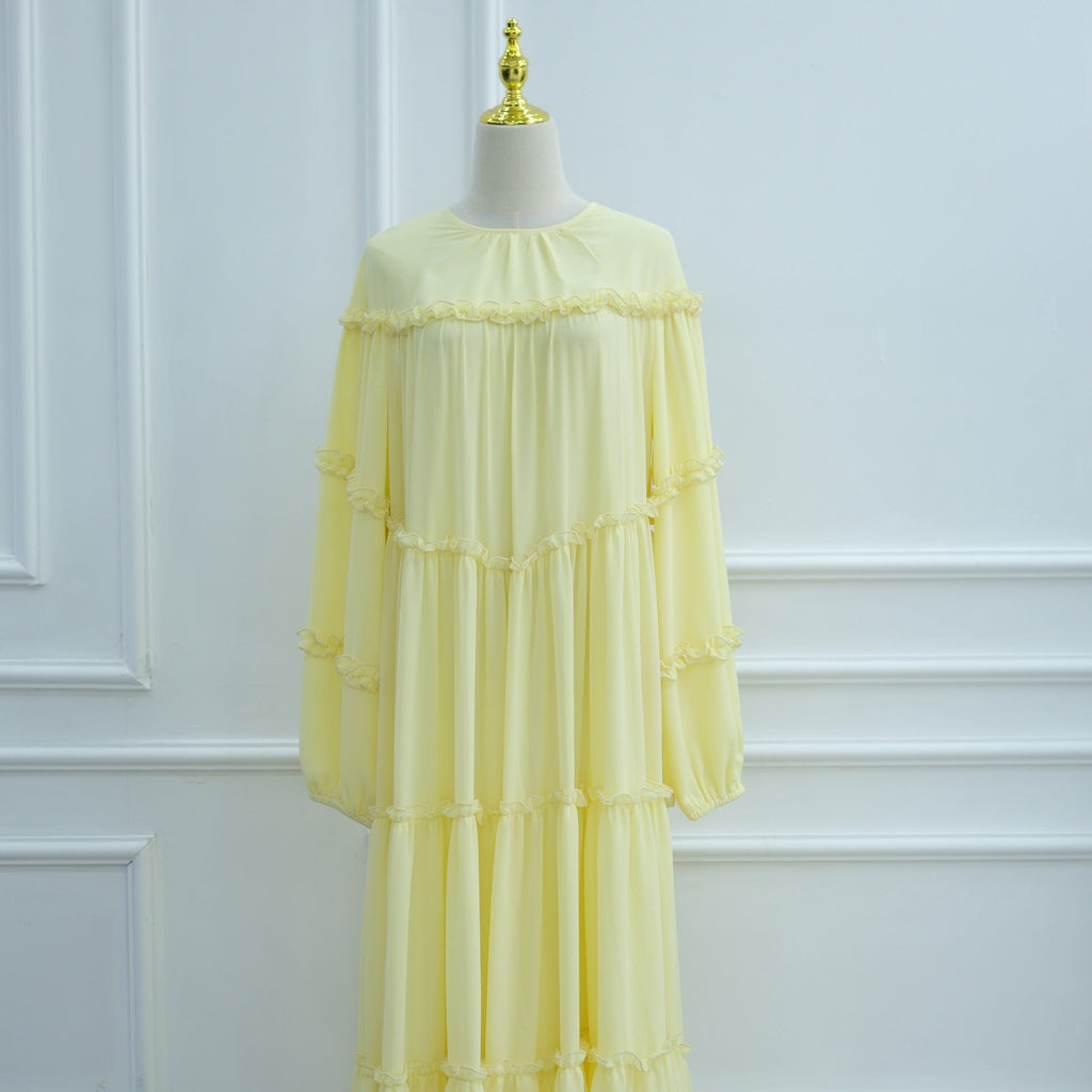 LM318 Robe Abaya Étagée Luxueuse - Mode Modeste Manches Longues