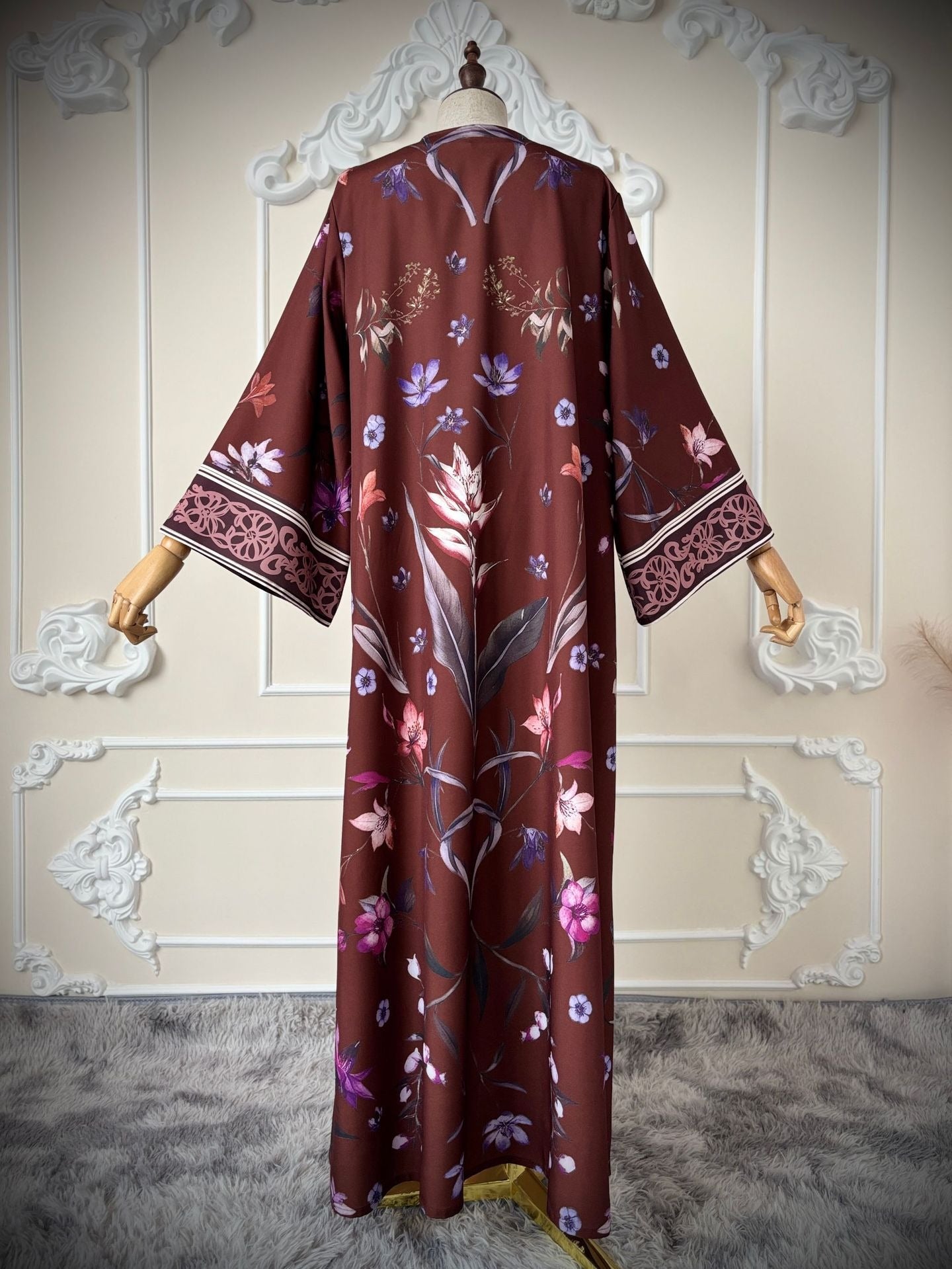 LM326 Cardigan Abaya Imprimé avec Hijab - Mode Islamique Modeste Femmes Musulmanes