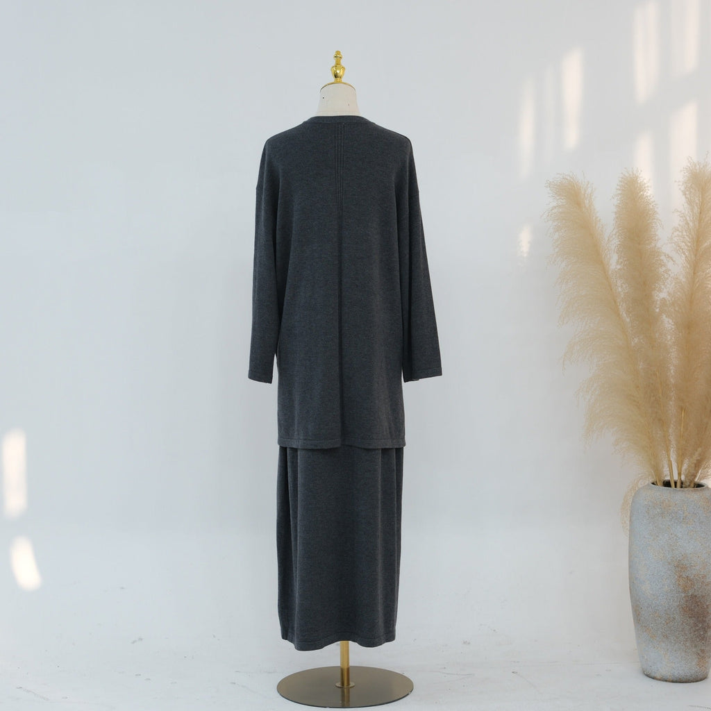 LM321 Ensemble Tricoté 3 Pièces - Jupe, Haut & Cardigan Mode Modeste