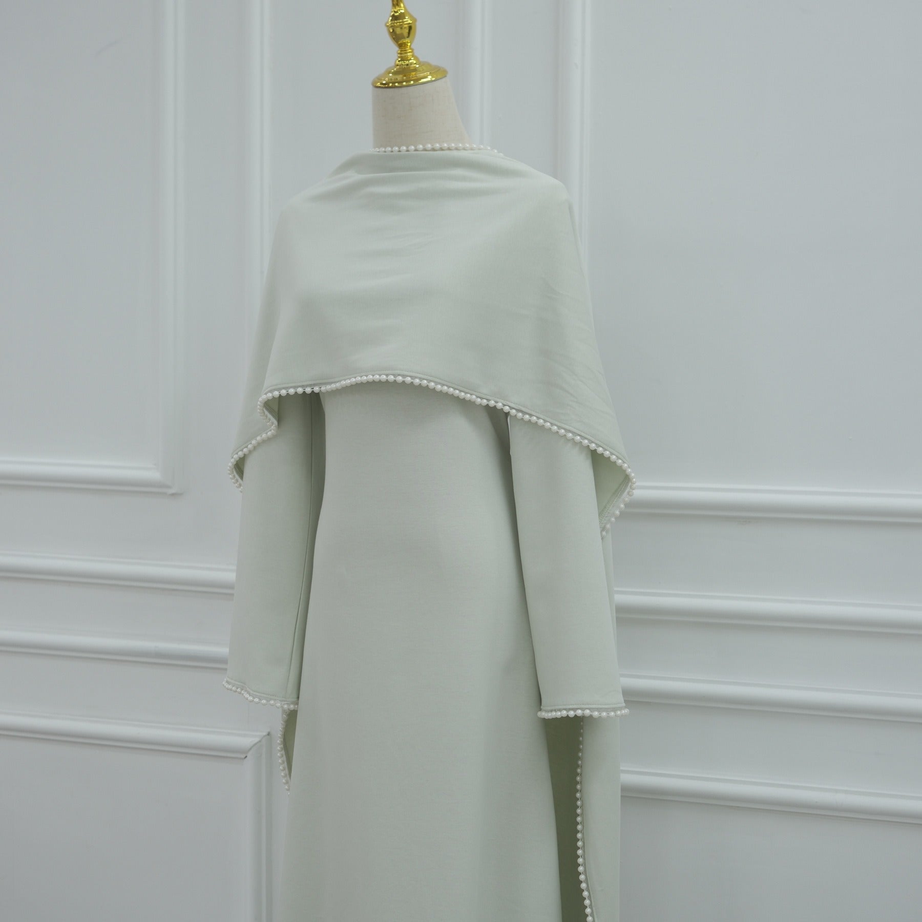 LM320 Ensemble Châle Perlé & Robe Manches Longues - Mode Modeste 2 Pièces