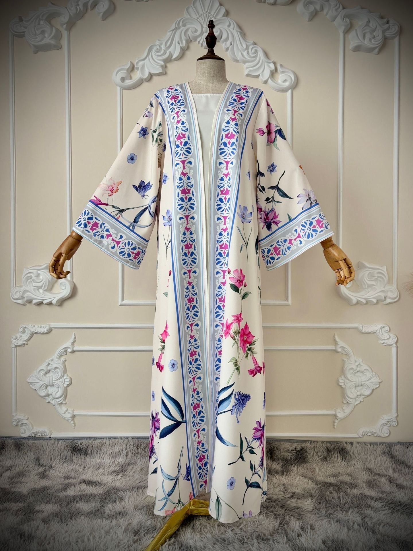 LM326 Cardigan Abaya Imprimé avec Hijab - Mode Islamique Modeste Femmes Musulmanes