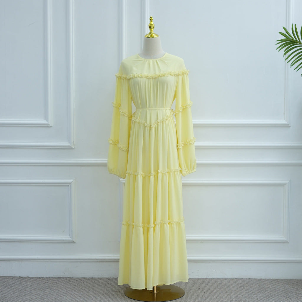 LM318 Robe Abaya Étagée Luxueuse - Mode Modeste Manches Longues