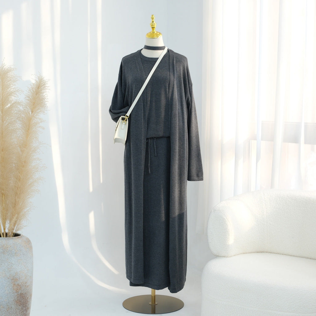 LM321 Ensemble Tricoté 3 Pièces - Jupe, Haut & Cardigan Mode Modeste
