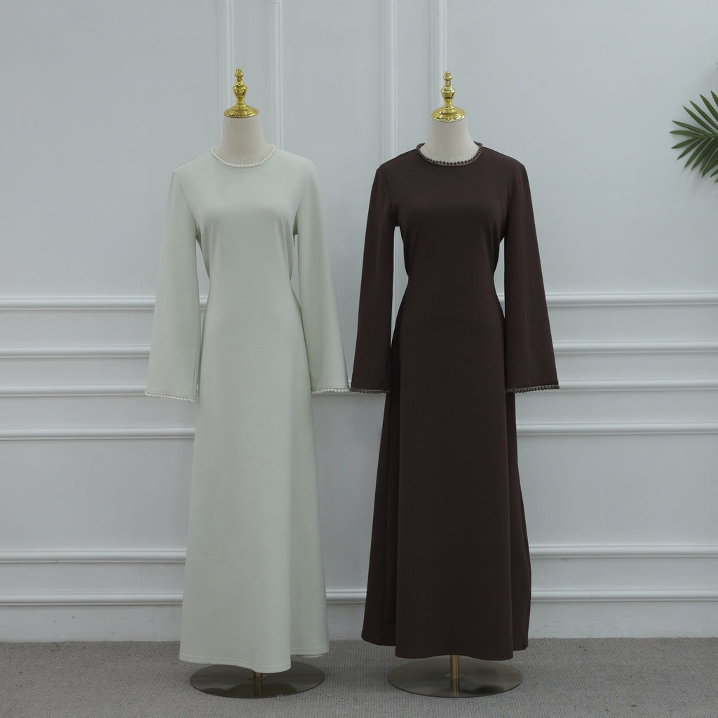 LM320 Ensemble Châle Perlé & Robe Manches Longues - Mode Modeste 2 Pièces