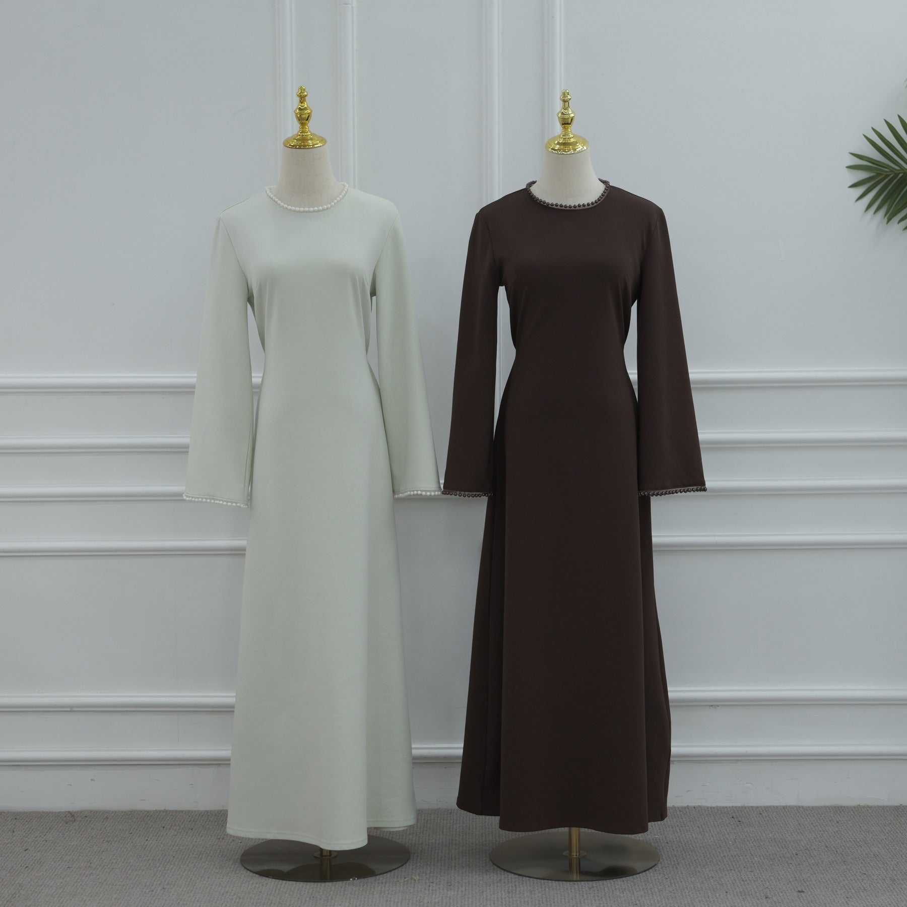 LM320 Ensemble Châle Perlé & Robe Manches Longues - Mode Modeste 2 Pièces