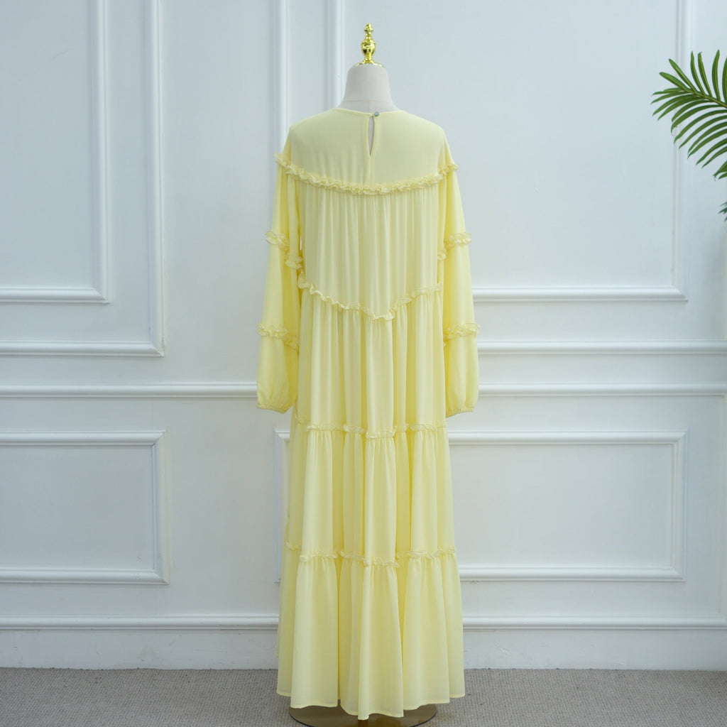 LM318 Robe Abaya Étagée Luxueuse - Mode Modeste Manches Longues