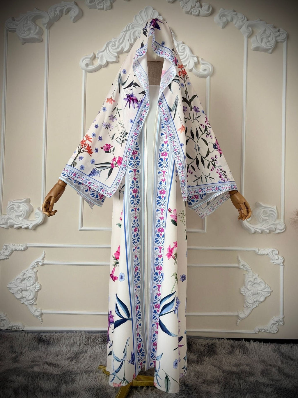 LM326 Cardigan Abaya Imprimé avec Hijab - Mode Islamique Modeste Femmes Musulmanes